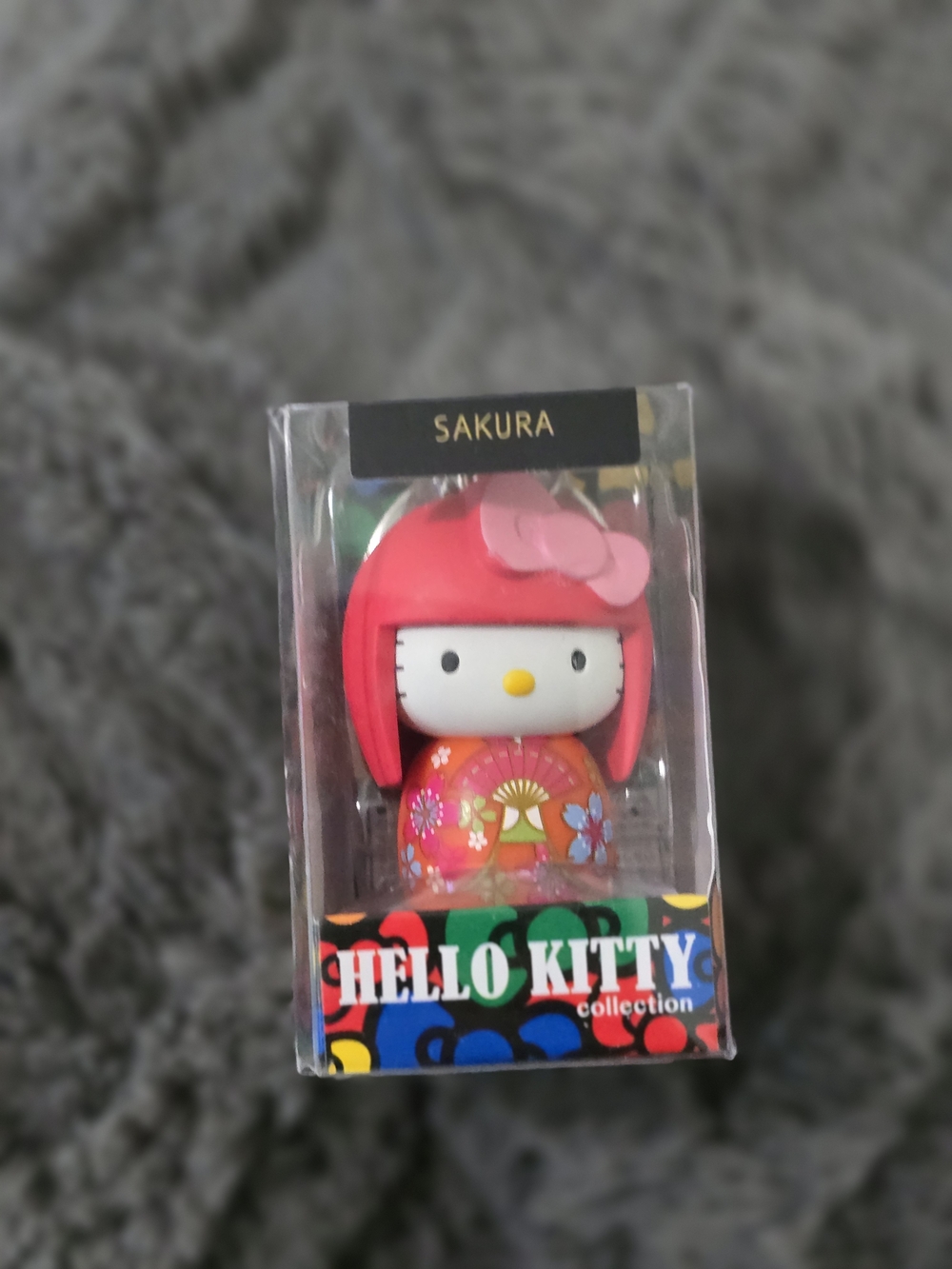 Hello Kitty Sakura Wooden Dolll Figure - Red & Pink Kimono
